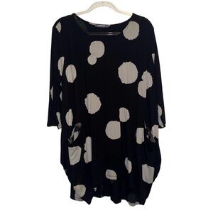 Alembika Black White Polka Dot Oversized Trapeze Tunic Size 4 (12-14) Lagenlook